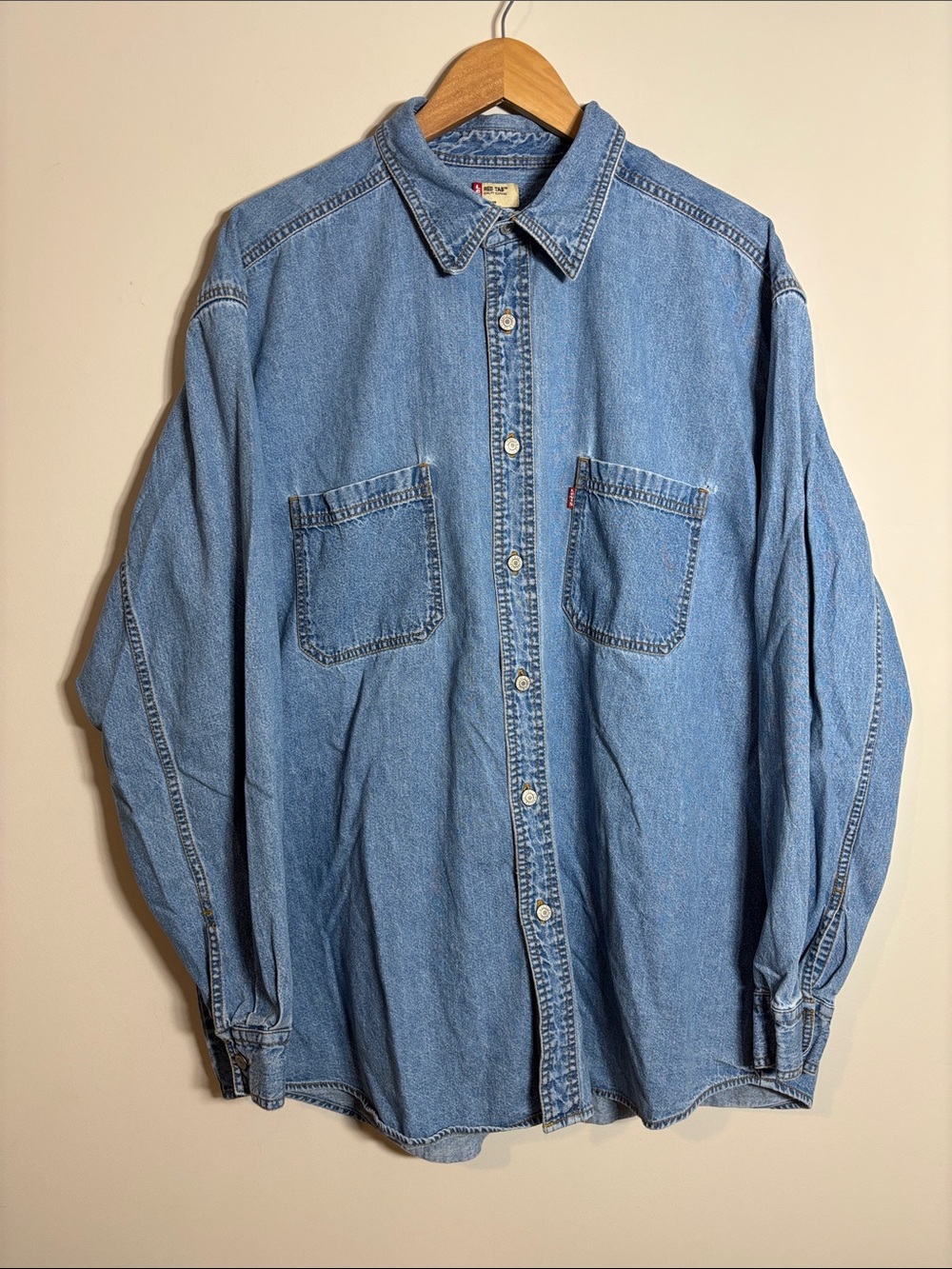 Vintage Levi’s Red Tab Denim Shirt Button Up Distressed XXL